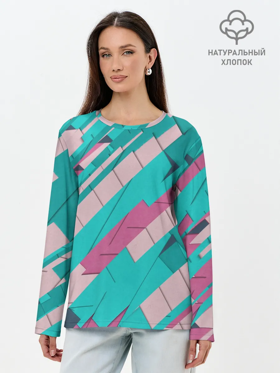 Лонгслив женский. Хлопок / Геометрическая Абстракция