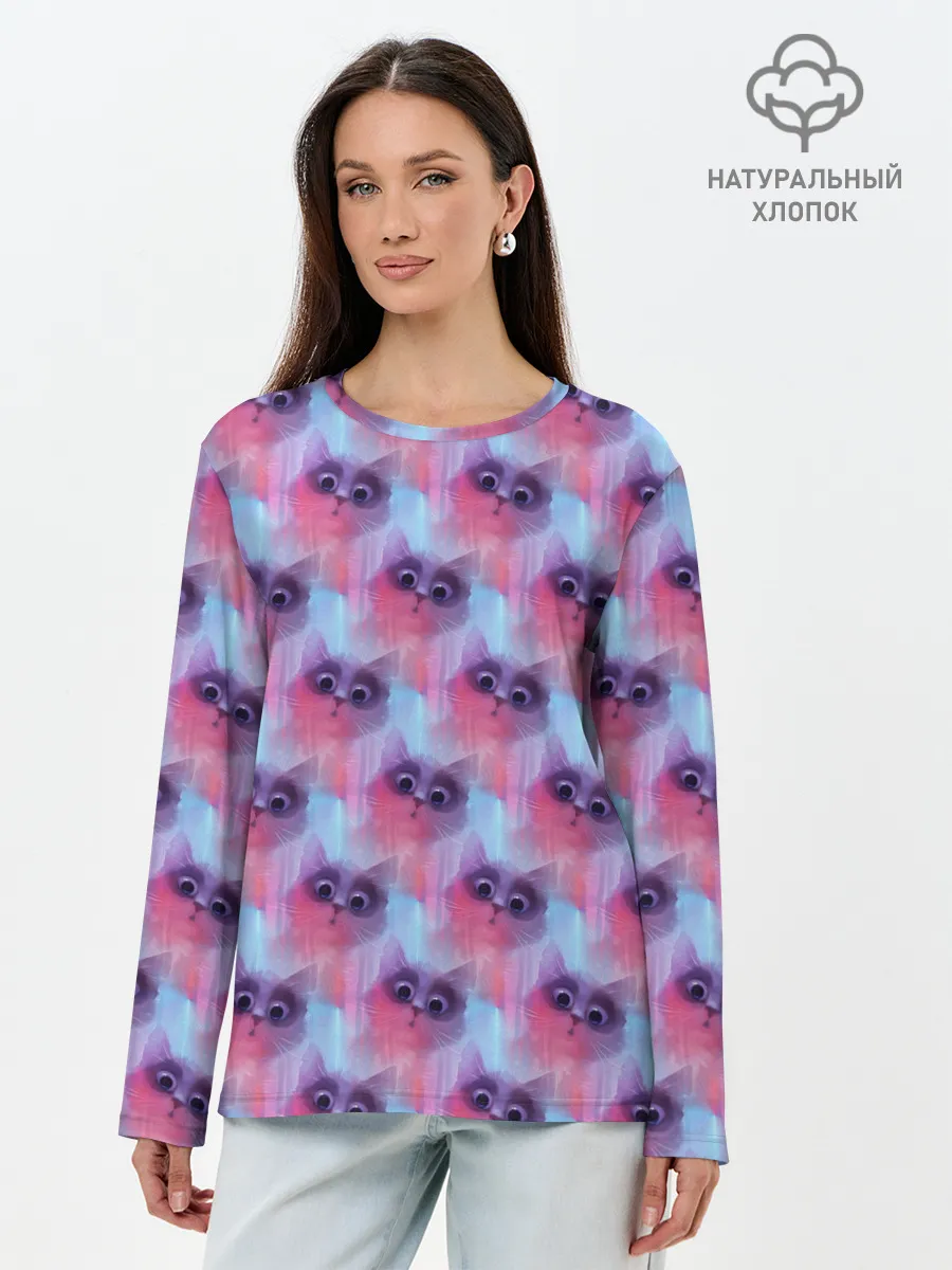 Лонгслив женский. Хлопок / Котята