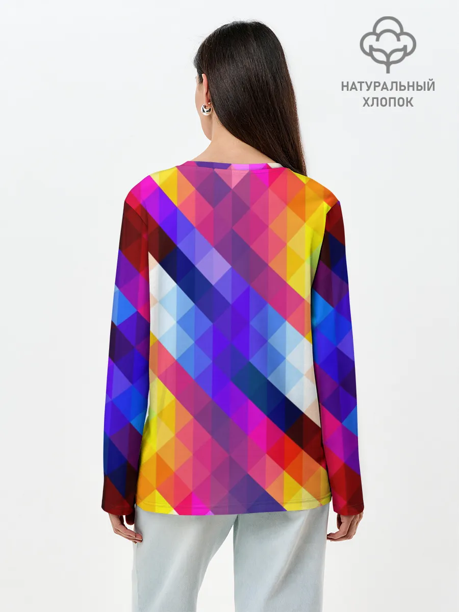 Лонгслив женский. Хлопок / Пиксельная радуга