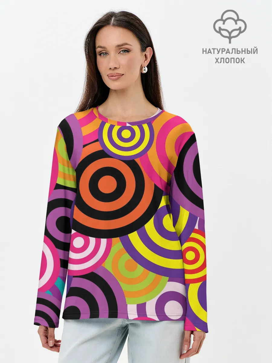 Лонгслив женский. Хлопок / Аннотация разноцветных кругов