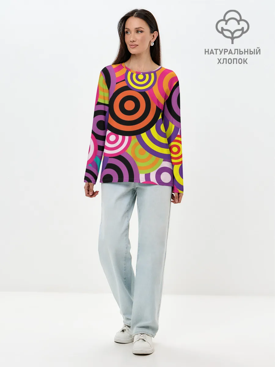 Лонгслив женский. Хлопок / Аннотация разноцветных кругов