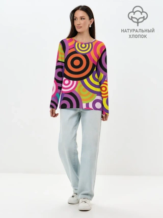 Лонгслив женский. Хлопок / Аннотация разноцветных кругов