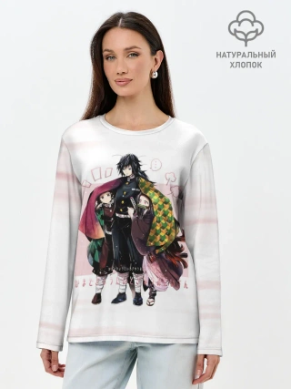 Лонгслив женский. Хлопок / Гию Танджиро Незуко