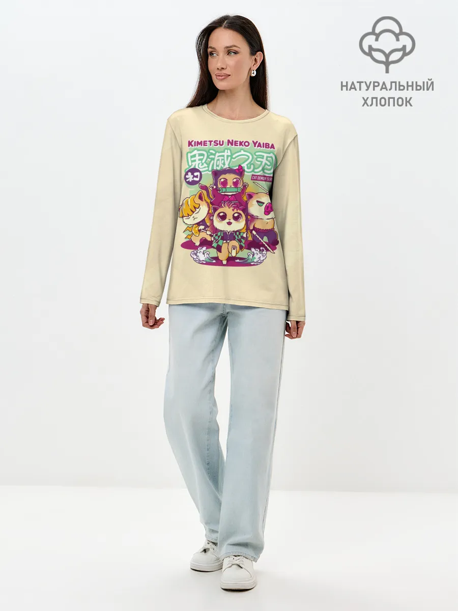 Лонгслив женский. Хлопок / Kimetsu Neko Yaiba
