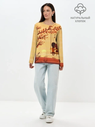 Лонгслив женский. Хлопок / Романтика. Пара на качелях