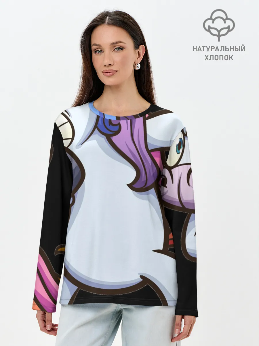 Лонгслив женский. Хлопок / Единорог - танцор ДАБ