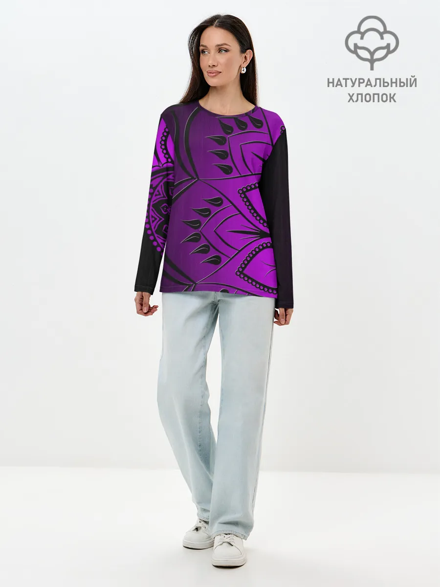Лонгслив женский. Хлопок / Сирень 3D
