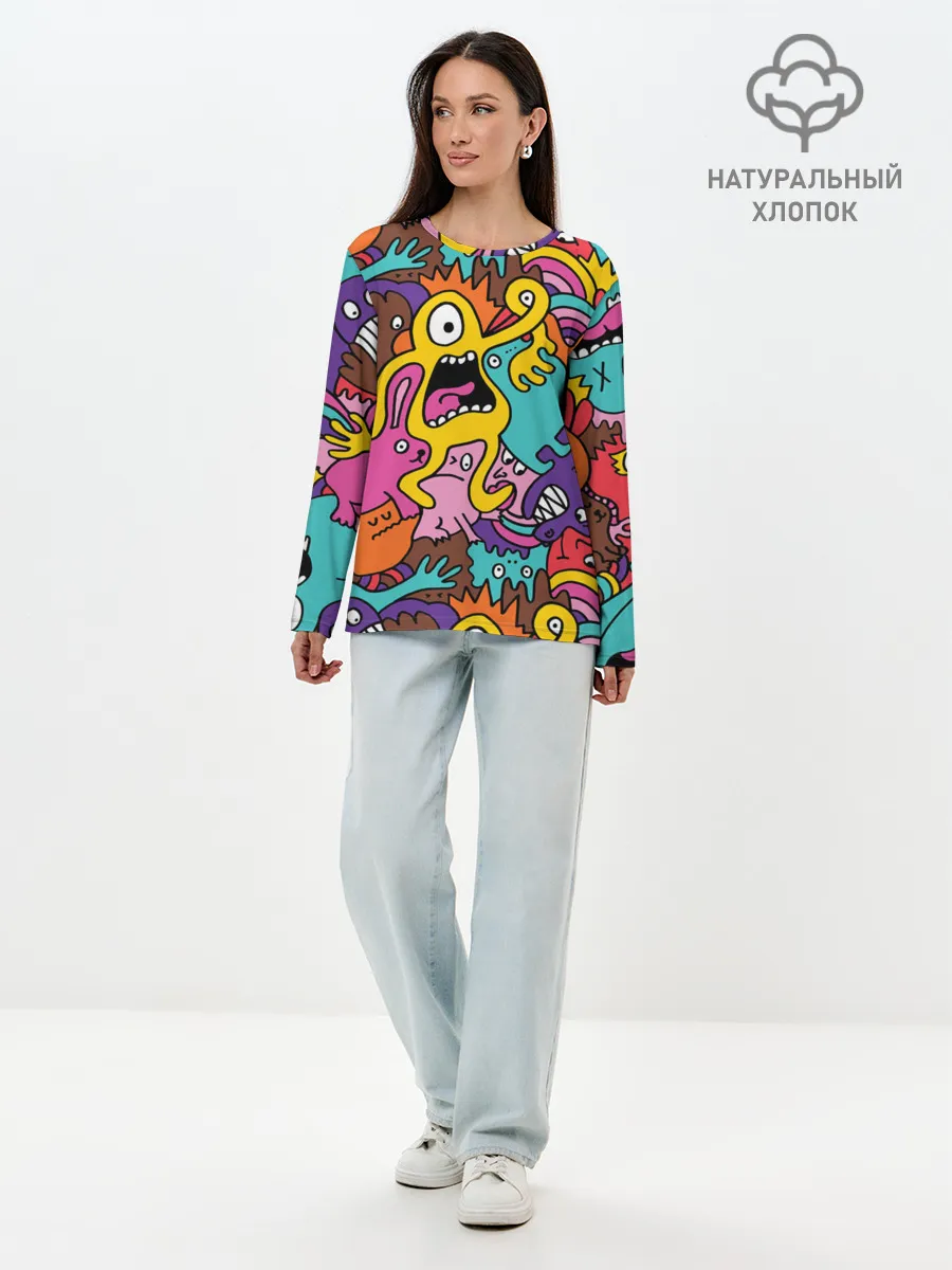 Лонгслив женский. Хлопок / crazy abstraction