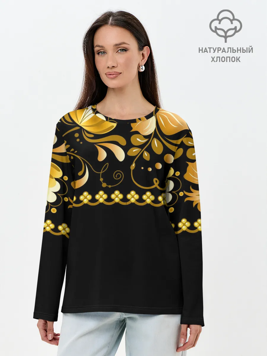 Лонгслив женский. Хлопок / Цветы