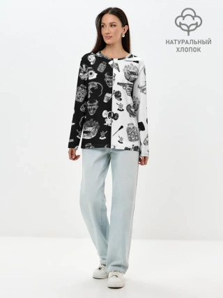 Лонгслив женский. Хлопок / КРОВОСТОК ТАТУИРОВКИ ЧБ