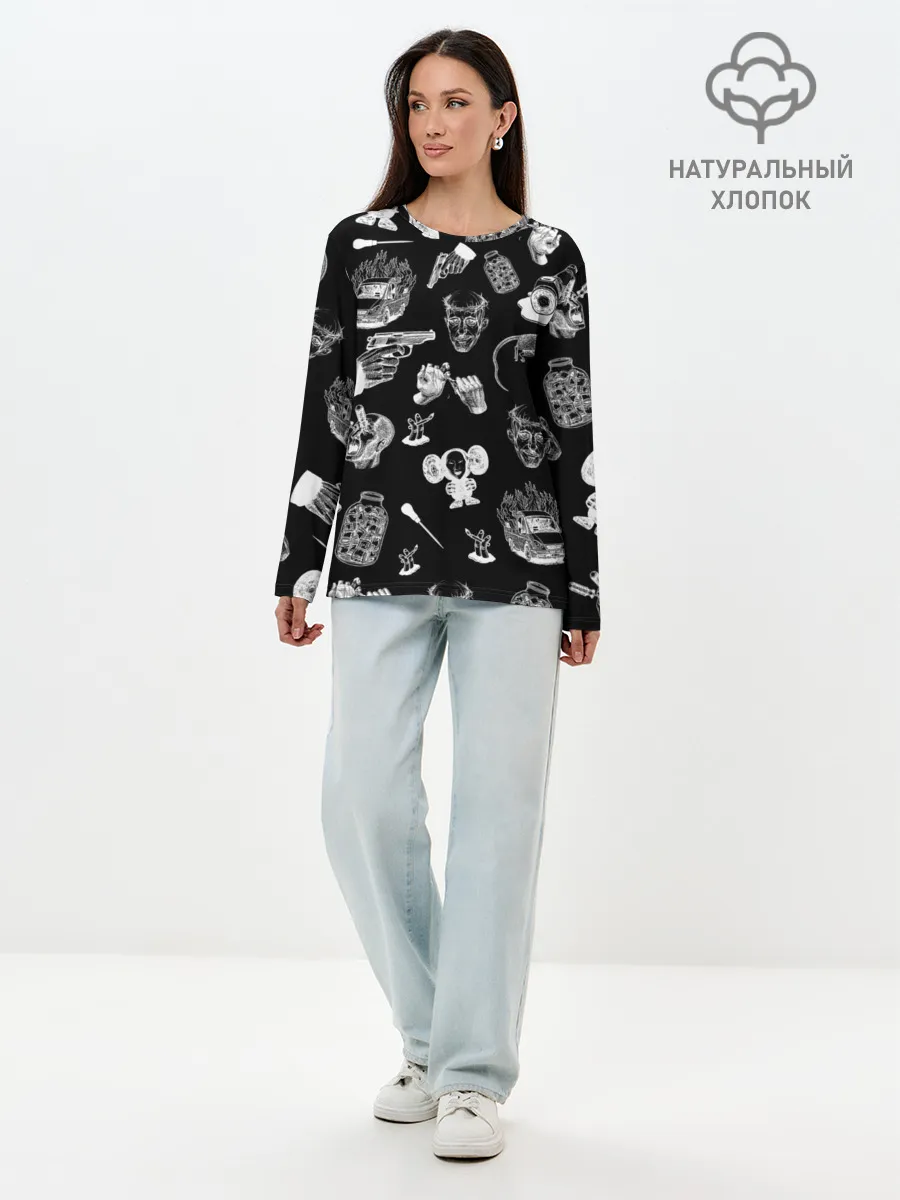 Лонгслив женский. Хлопок / КРОВОСТОК ТАТУИРОВКИ