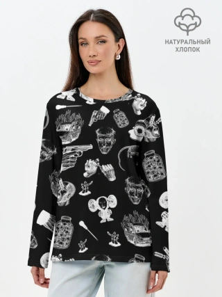 Лонгслив женский. Хлопок / КРОВОСТОК ТАТУИРОВКИ