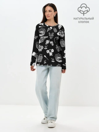Лонгслив женский. Хлопок / КРОВОСТОК ТАТУИРОВКИ