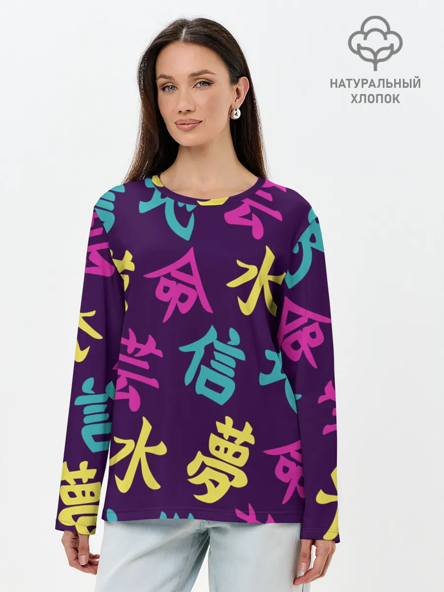 Лонгслив женский. Хлопок / Japanese pattern