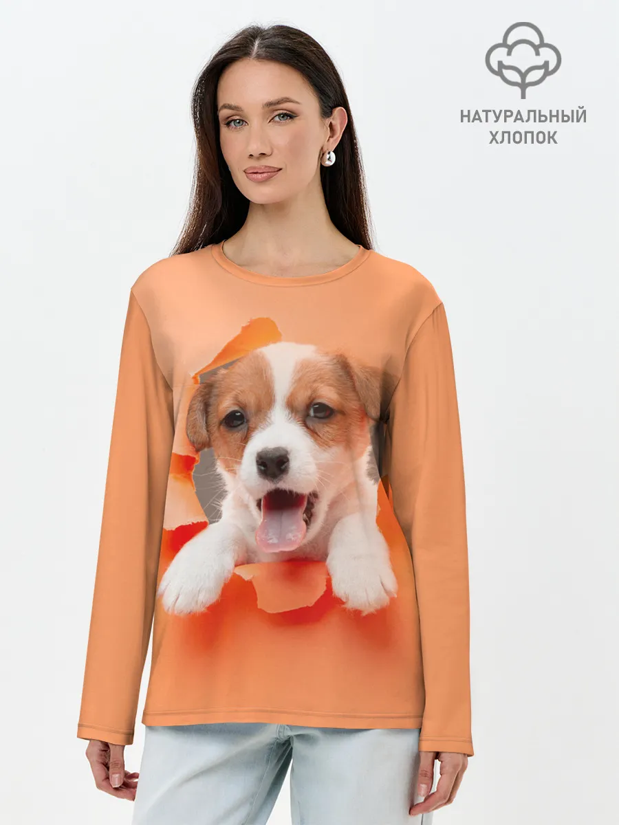 Лонгслив женский. Хлопок / Собака