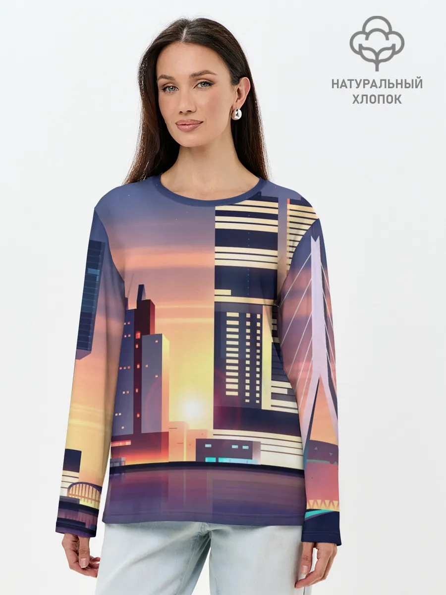 Лонгслив женский. Хлопок / Ночной Город