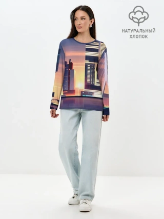 Лонгслив женский. Хлопок / Ночной Город