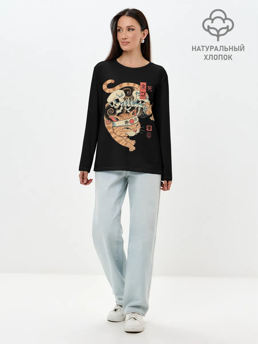 Лонгслив женский. Хлопок / Cat of Death