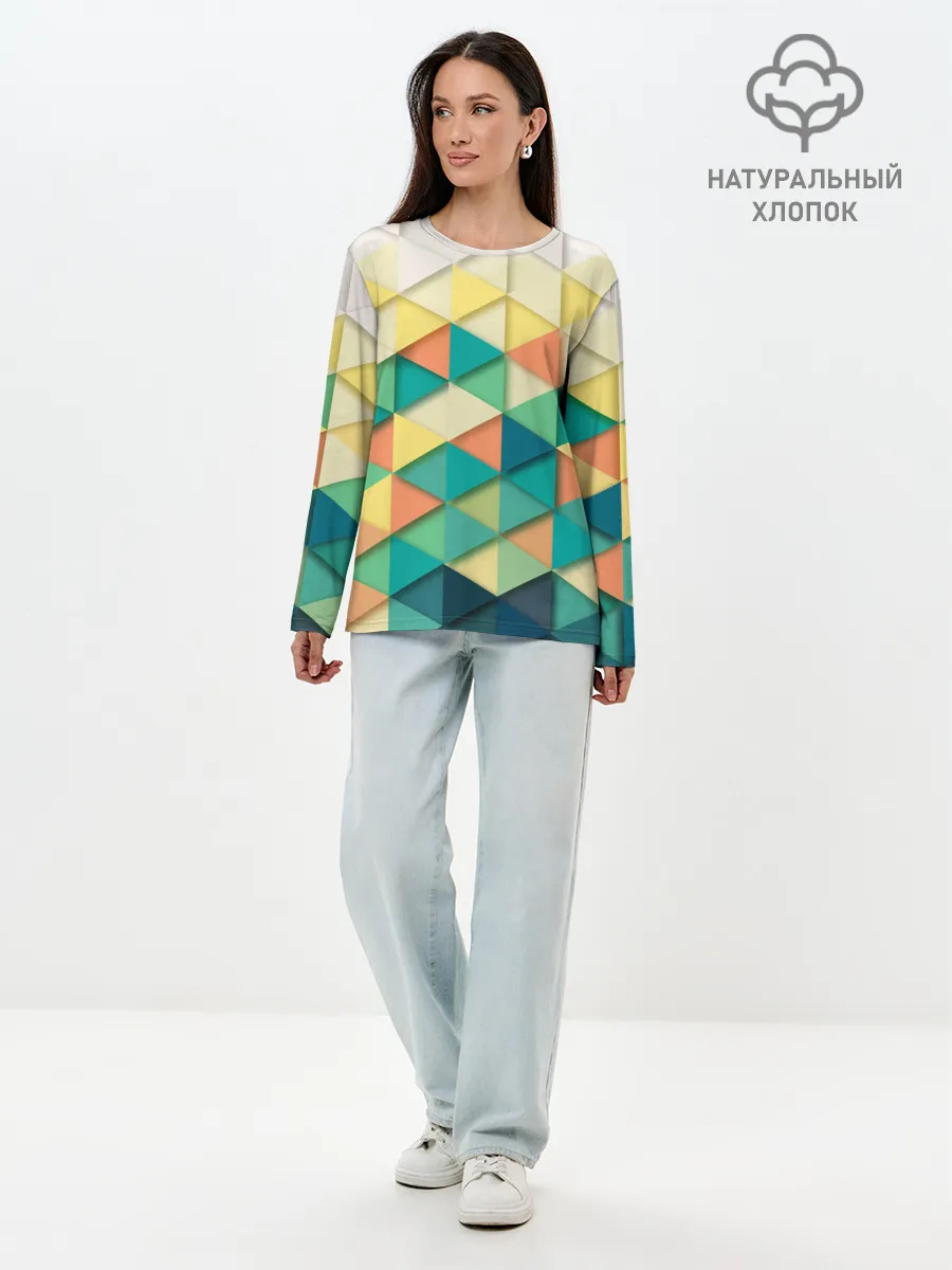 Лонгслив женский. Хлопок / Ромбики