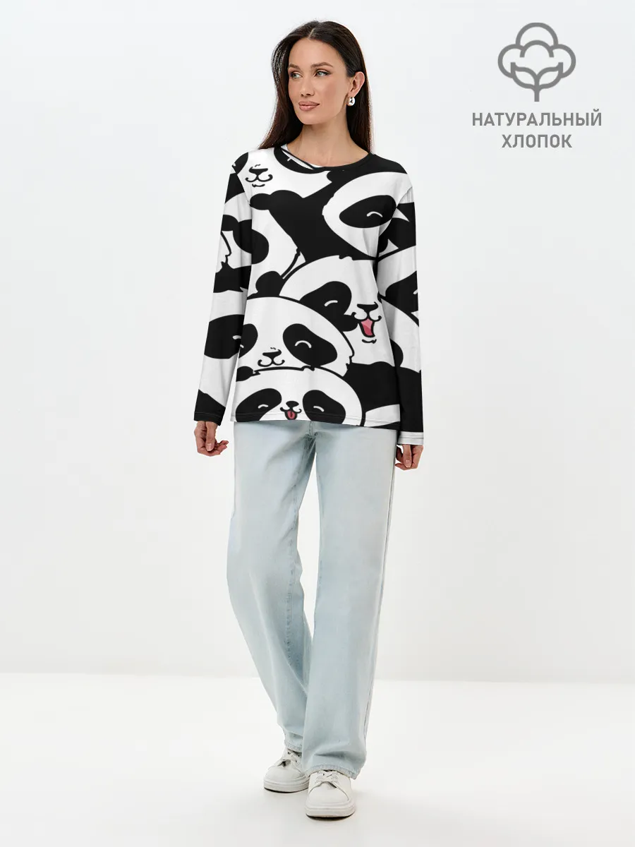 Лонгслив женский. Хлопок / панды