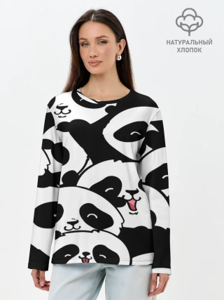 Лонгслив женский. Хлопок / панды