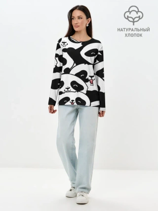 Лонгслив женский. Хлопок / панды