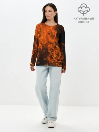 Лонгслив женский. Хлопок / Огонь