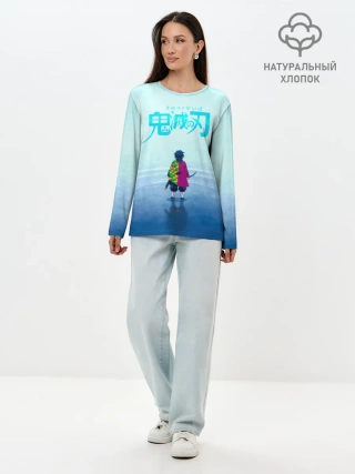 Лонгслив женский. Хлопок / Гию Томиока Kimetsu no Yaiba