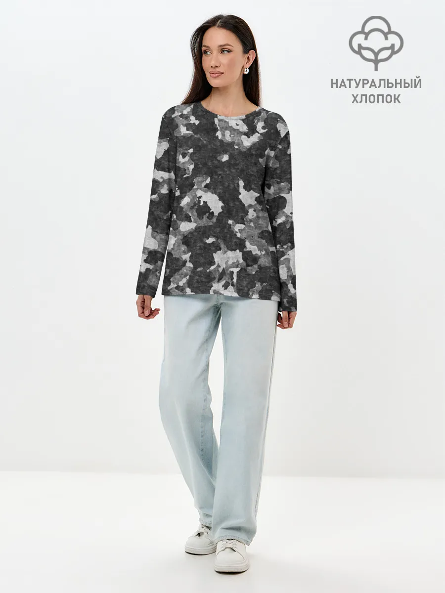 Лонгслив женский. Хлопок / Gray Camouflage