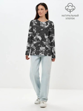 Лонгслив женский. Хлопок / Gray Camouflage