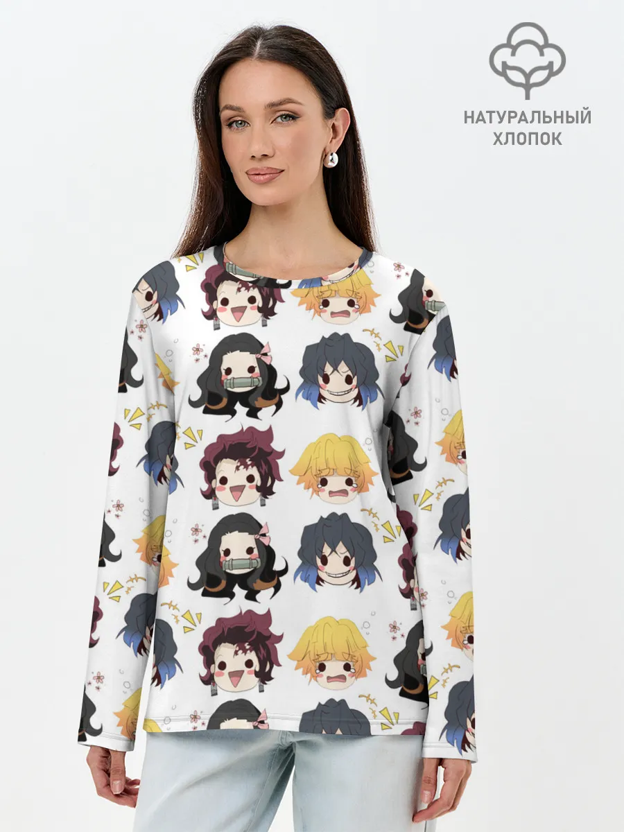 Лонгслив женский. Хлопок / Клинок, рассекающий демонов