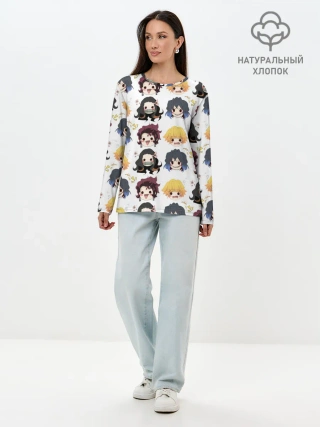 Лонгслив женский. Хлопок / Клинок, рассекающий демонов