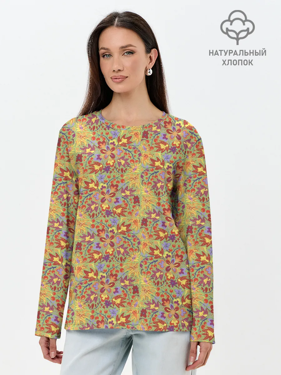 Лонгслив женский. Хлопок / Волшебный лес.