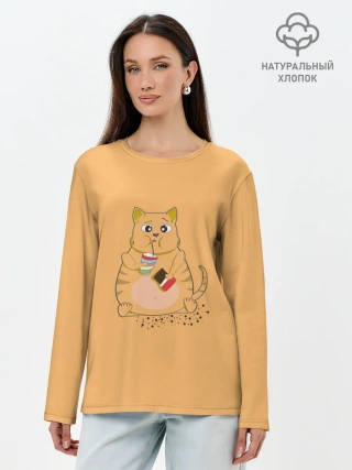 Лонгслив женский. Хлопок / РЫЖИЙ КОТ ТОЛСТЯК