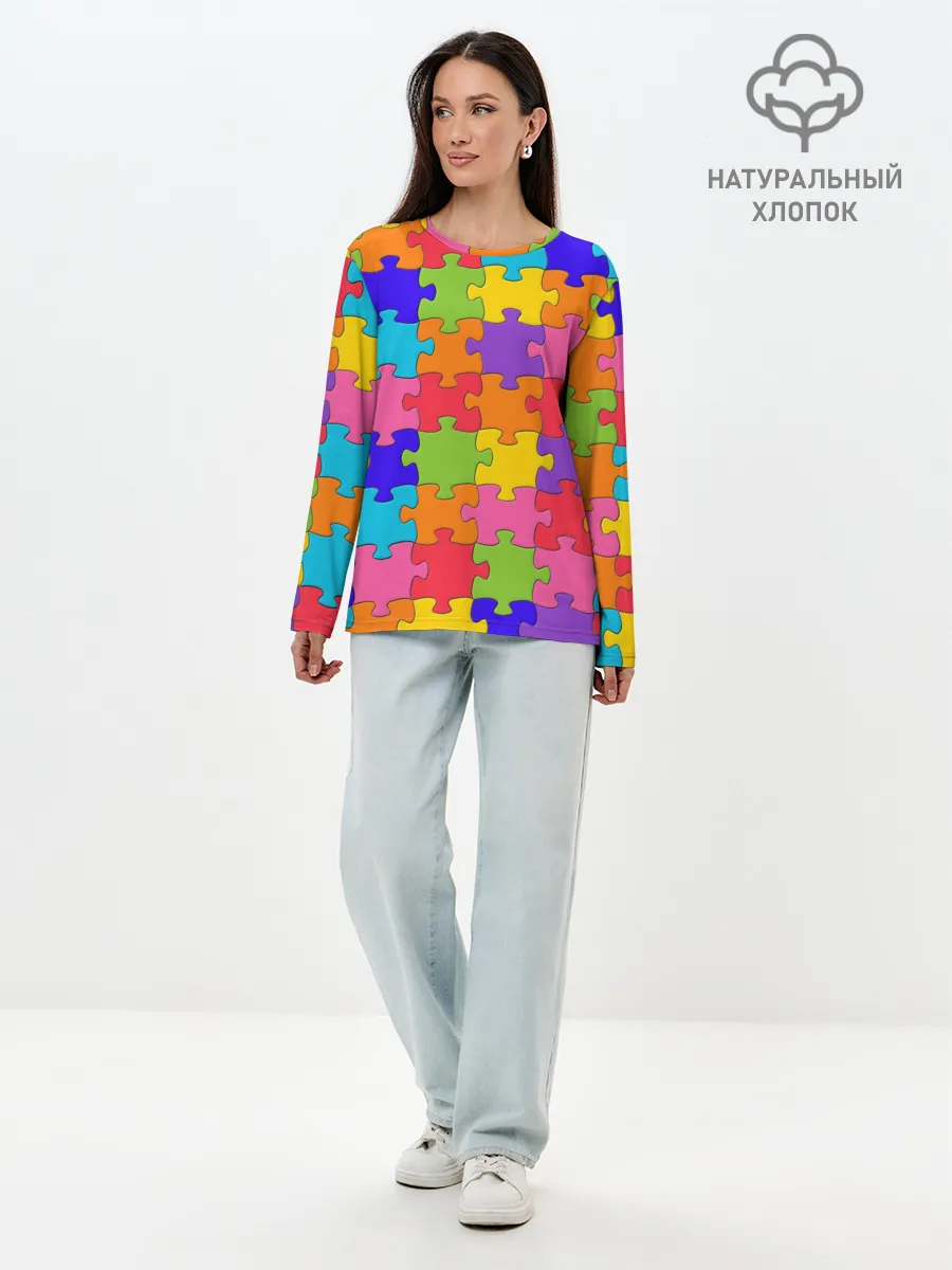 Лонгслив женский. Хлопок / Пазлы