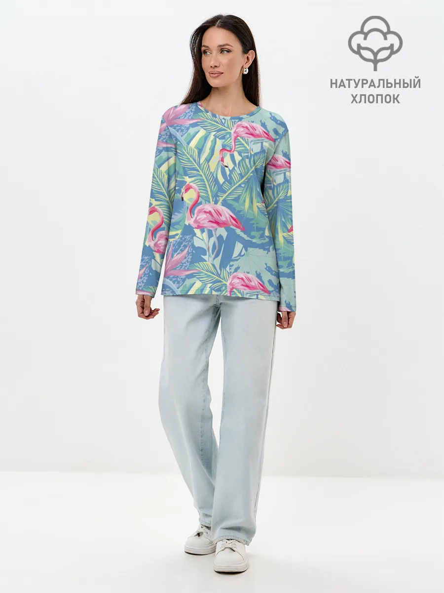 Лонгслив женский. Хлопок / фламинго