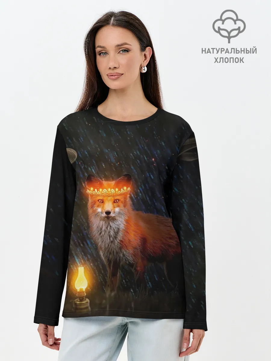 Лонгслив женский. Хлопок / Лиса с огненной короной
