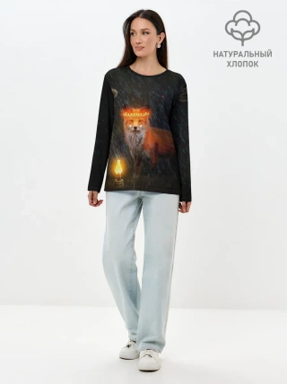 Лонгслив женский. Хлопок / Лиса с огненной короной