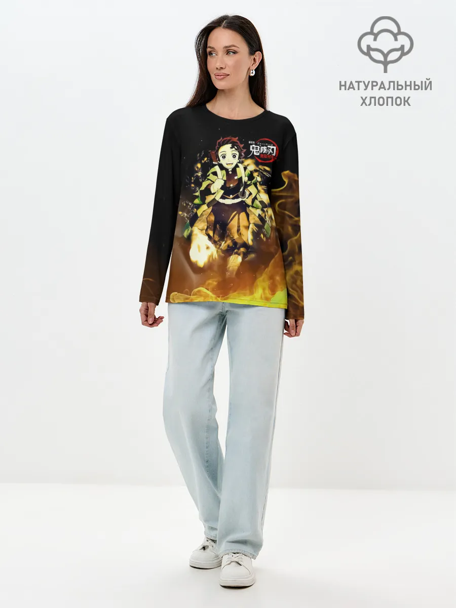 Лонгслив женский. Хлопок / Танджиро Камадо в огне