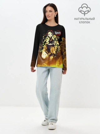 Лонгслив женский. Хлопок / Танджиро Камадо в огне