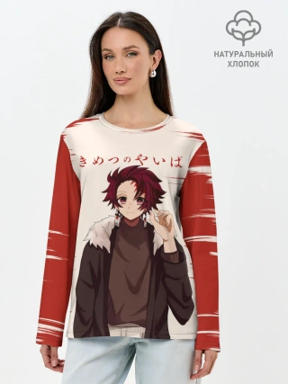 Лонгслив женский. Хлопок / Танджиро Камадо Kimetsu no Yaiba