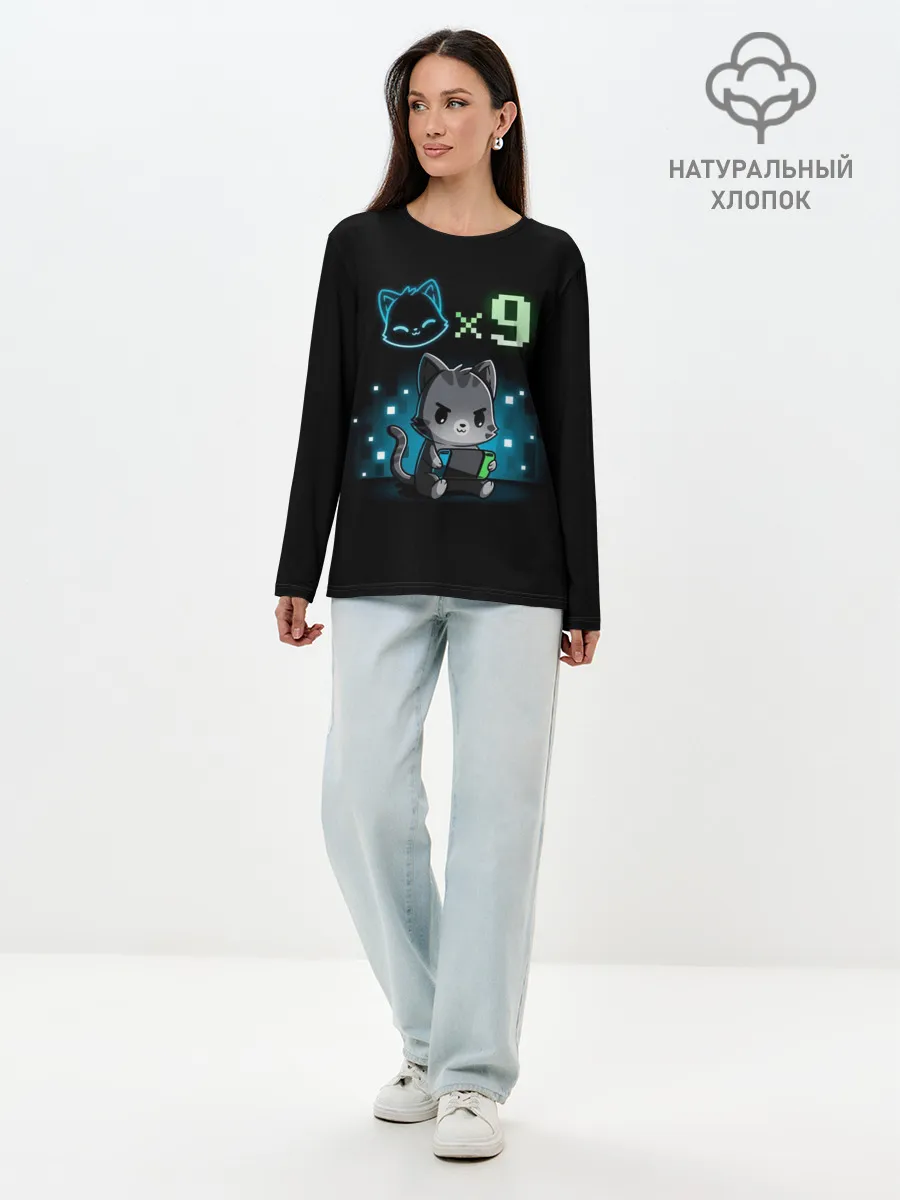 Лонгслив женский. Хлопок / У меня 9 жизней