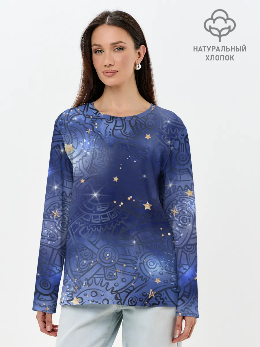 Лонгслив женский. Хлопок / Небо в стиле Стимпанк