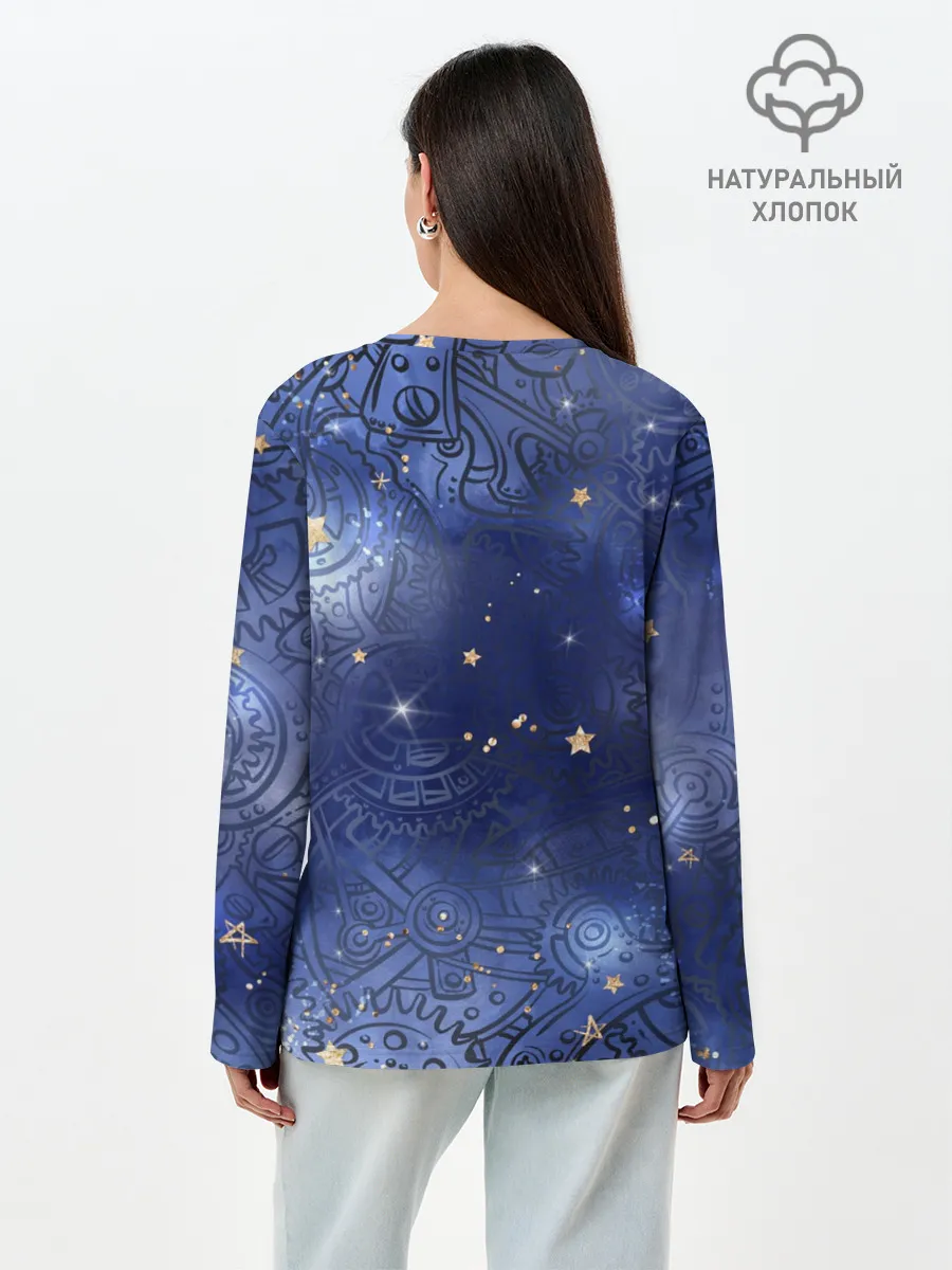 Лонгслив женский. Хлопок / Небо в стиле Стимпанк