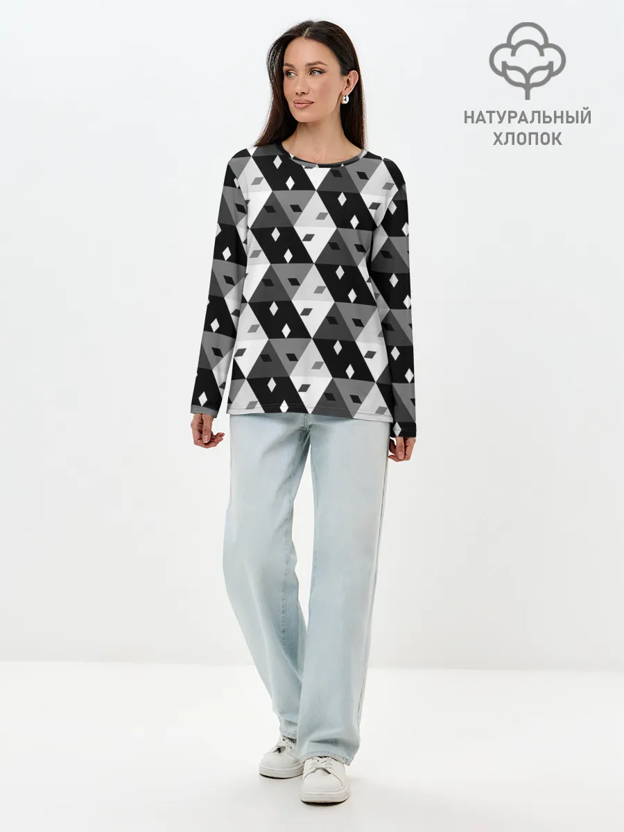 Лонгслив женский. Хлопок / Абстрактные кубики