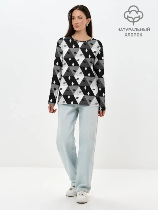 Лонгслив женский. Хлопок / Абстрактные кубики