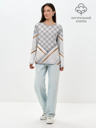 Лонгслив женский. Хлопок / Luxury white & Gold