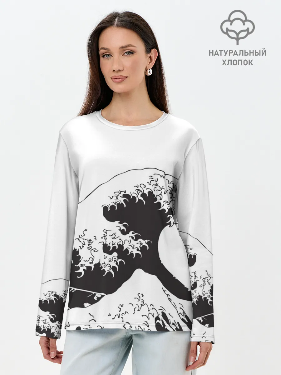 Лонгслив женский. Хлопок / Волна Канагава Япония | Sea Wave