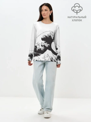Лонгслив женский. Хлопок / Волна Канагава Япония | Sea Wave