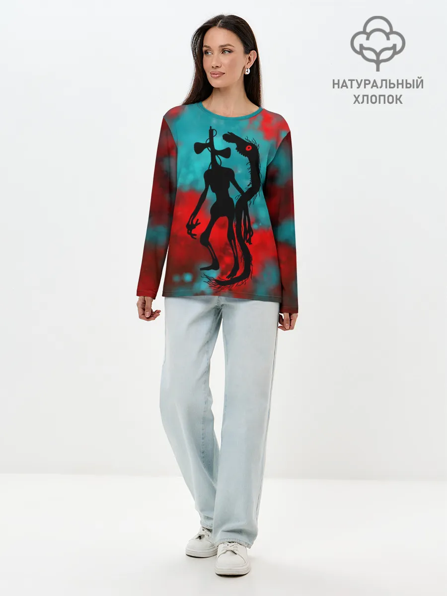 Лонгслив женский. Хлопок / Сиреноголовый и Лошадь монстры